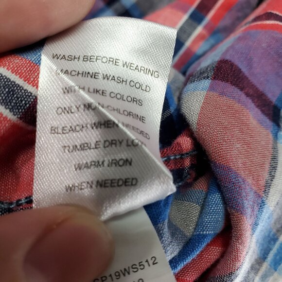 Flag & Anthem Shirt Mens XXL Red & Blue Plaid Short Sleeve Button Up Classic Fit - Picture 4 of 10